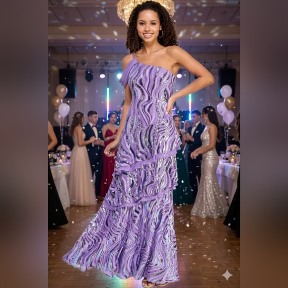 Morgan & Co. Dresses & Skirts - NWOT Size 9 Morgan & Company Lavender Sequin Embellished Tiered Gown